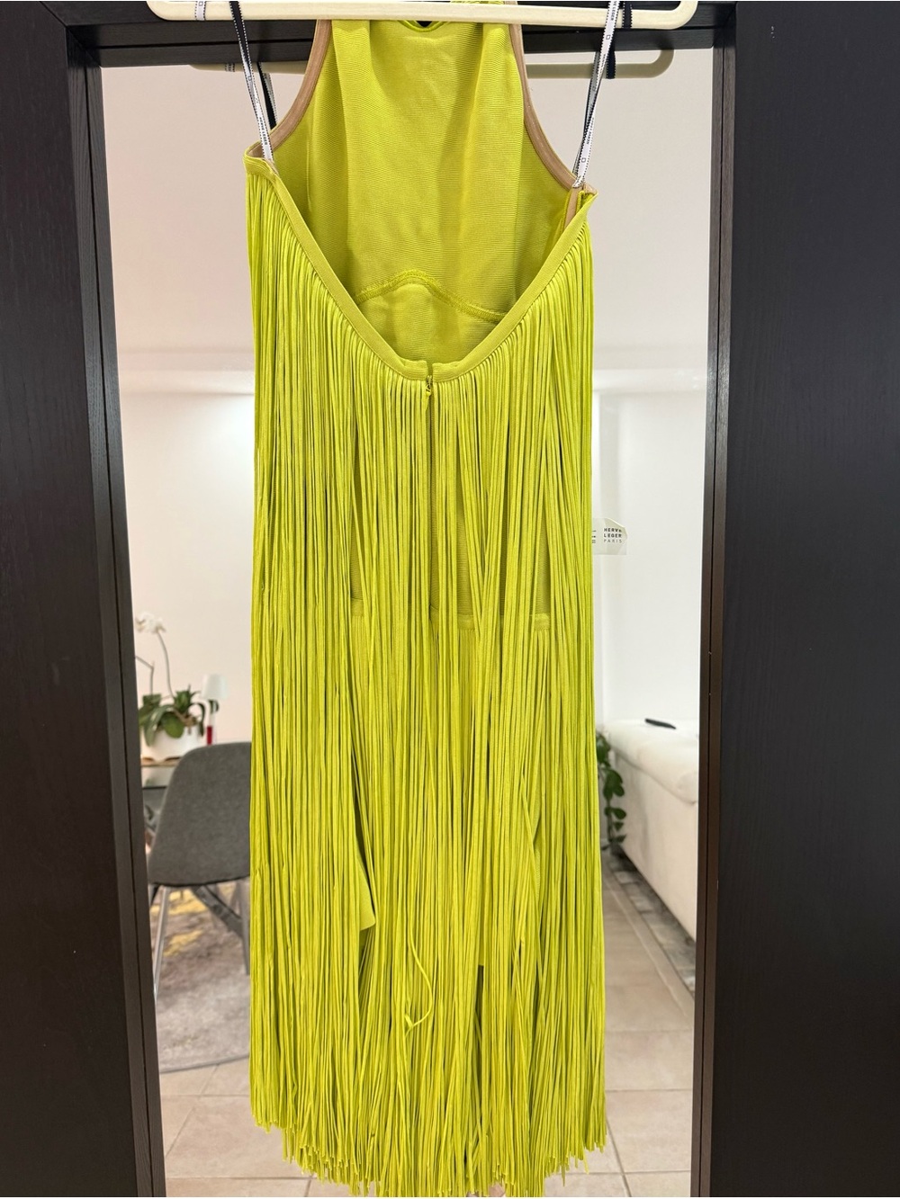 New Herve Leger Neon Lime Fringe Halter Midi Dress - Picture 11 of 12